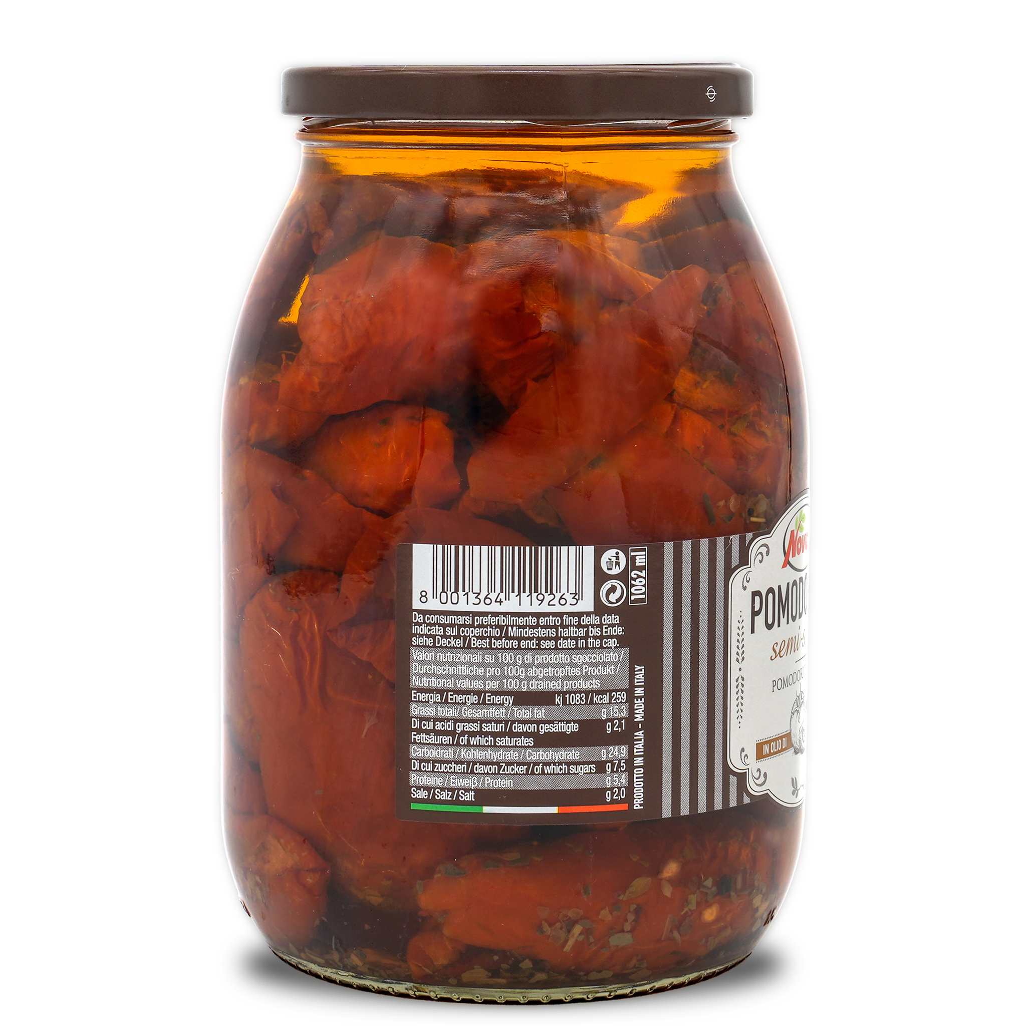 Halbgetrocknete Tomaten | Novella | Pomodorone semi-secco | in Sonnenblumenöl | 600g | aus Italien