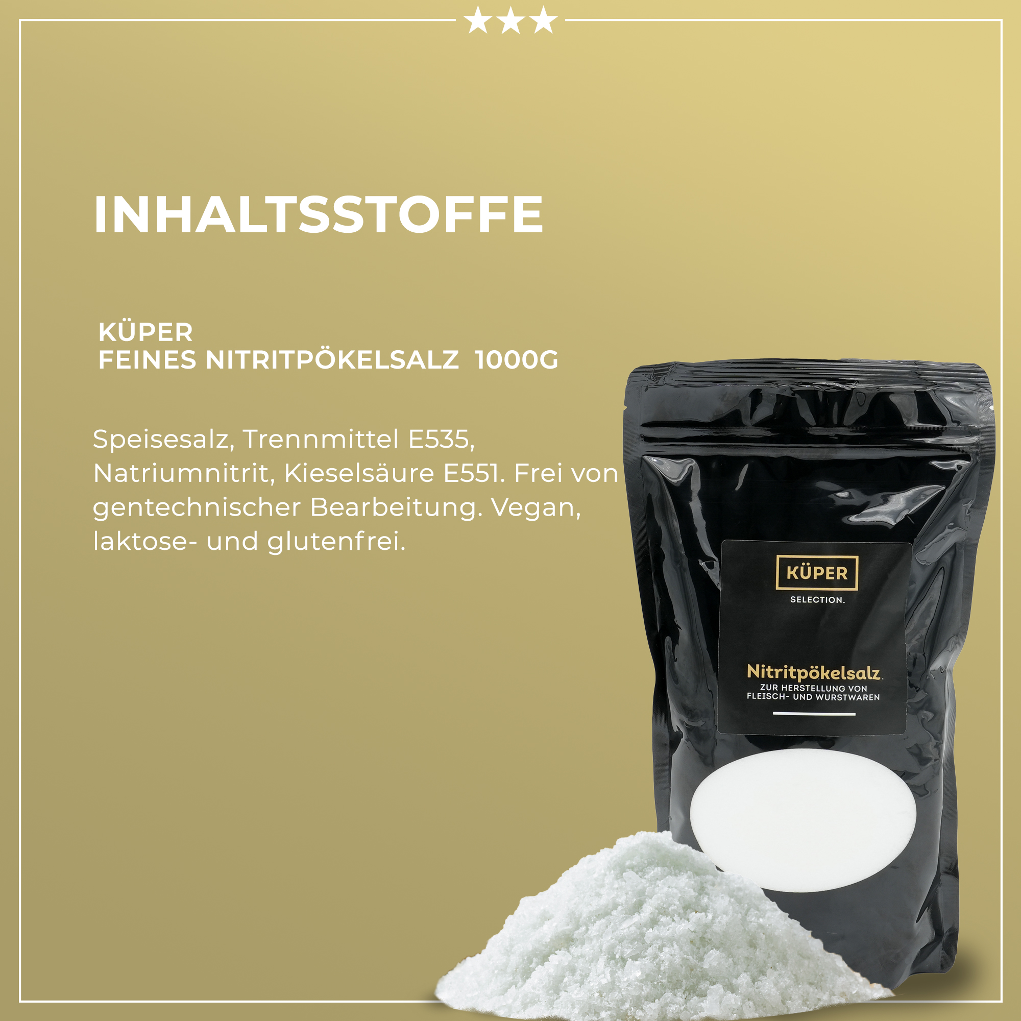 Feines Nitritpökelsalz – 1 Kg – Nitrit Salz zur Herstellung von Fleisch-, Wurst- und Pökelwaren, 0.4-0,5% Natriumnitrit
